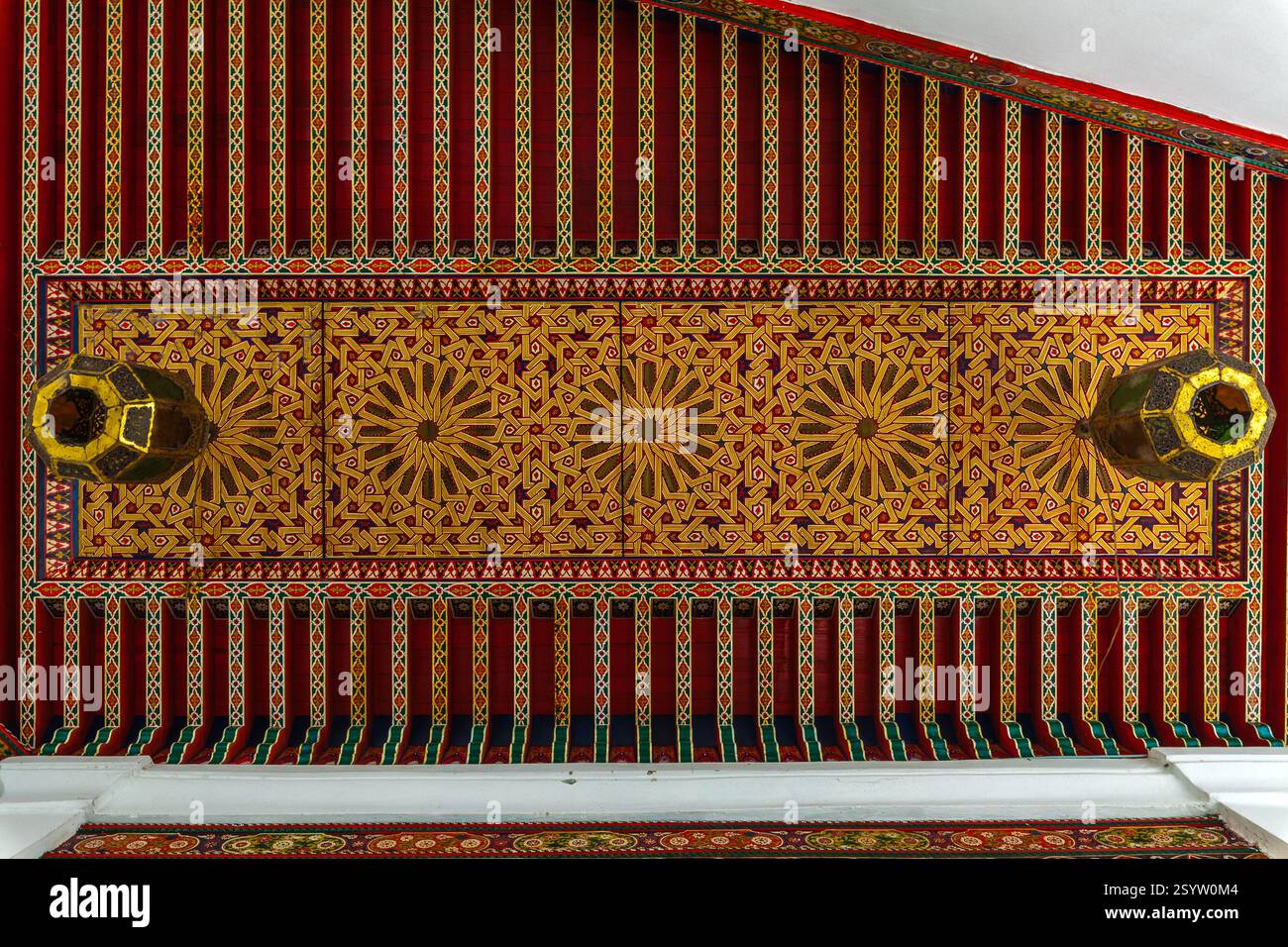 breathtaking ceiling adorned with intricate geometric patterns, vibrant ...
