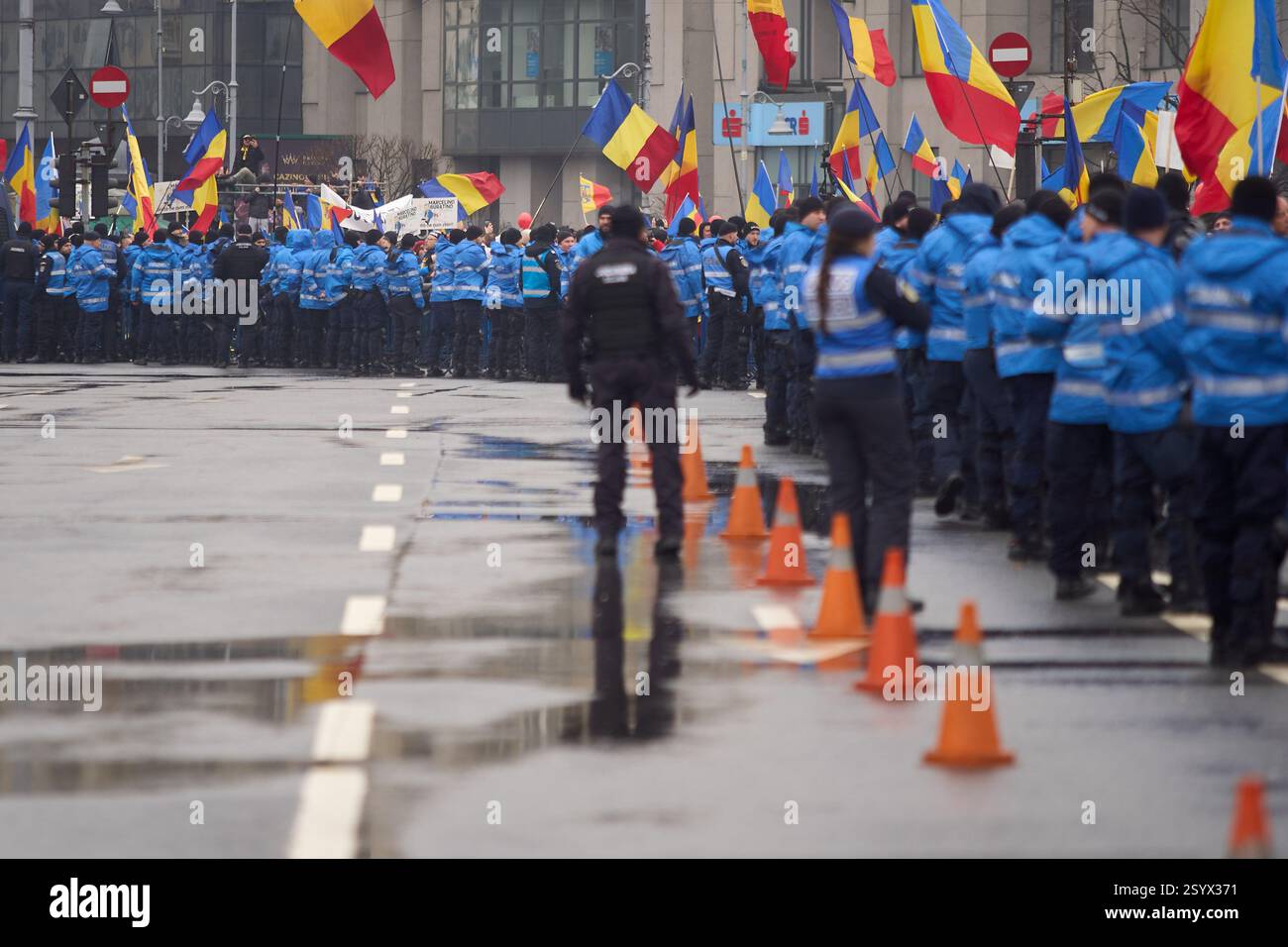 Bucharest, Romania. 1st Mar, 2025: Gendarmes in riot gear take security ...