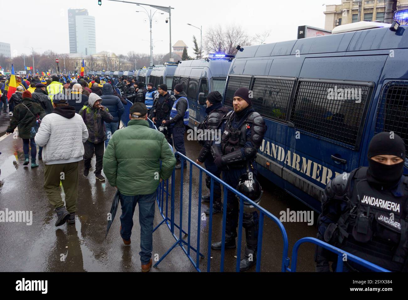 Bucharest, Romania. 1st Mar, 2025: Gendarmes in riot gear take security ...