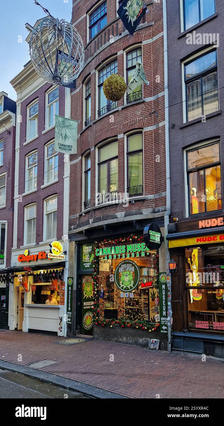 Amsterdam, Netherlands - December 3,  2024: Cannabis museum in the city center of Amsterdam. - Smartphone Captured Stock Image