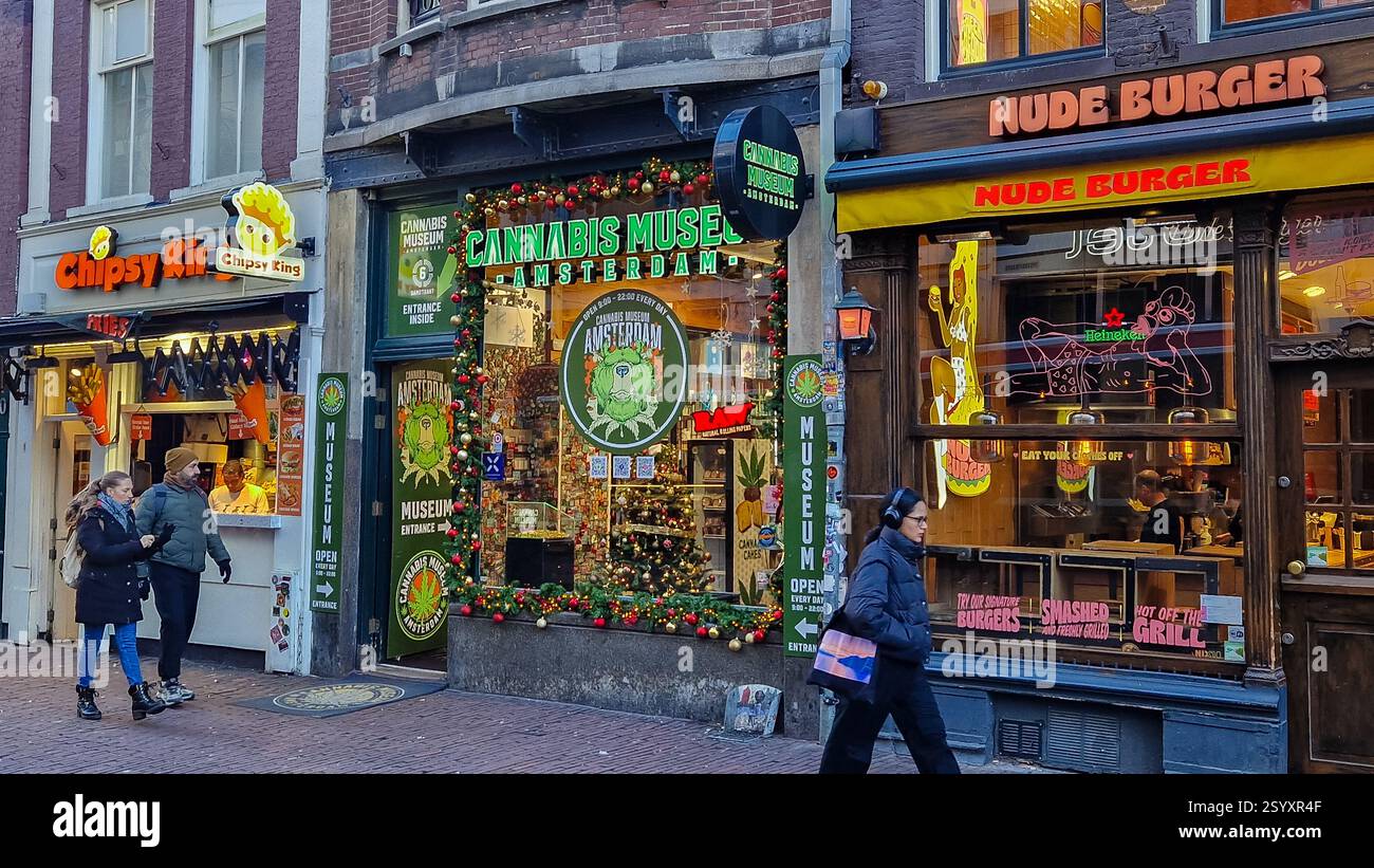 Amsterdam, Netherlands - December 3,  2024: Cannabis museum in the city center of Amsterdam. - Smartphone Captured Stock Image