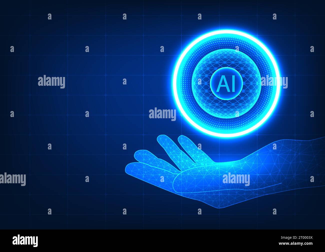 Technology background artificial intelligence on hand Represents human beings who control technology to help work quickly and can work for us. is the Stock Vector