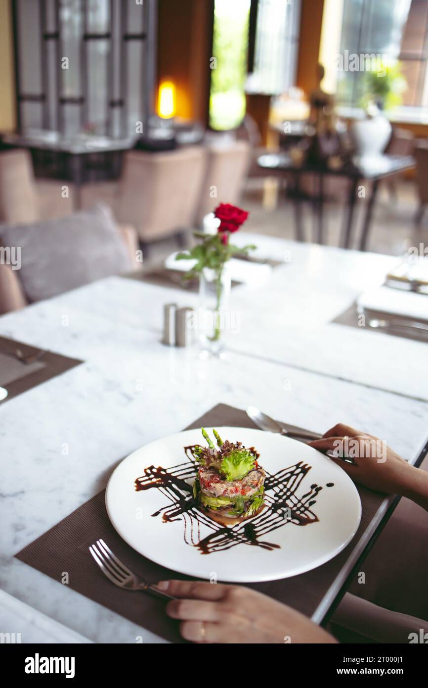 Luxury table settings for fine dining served and decorated table with