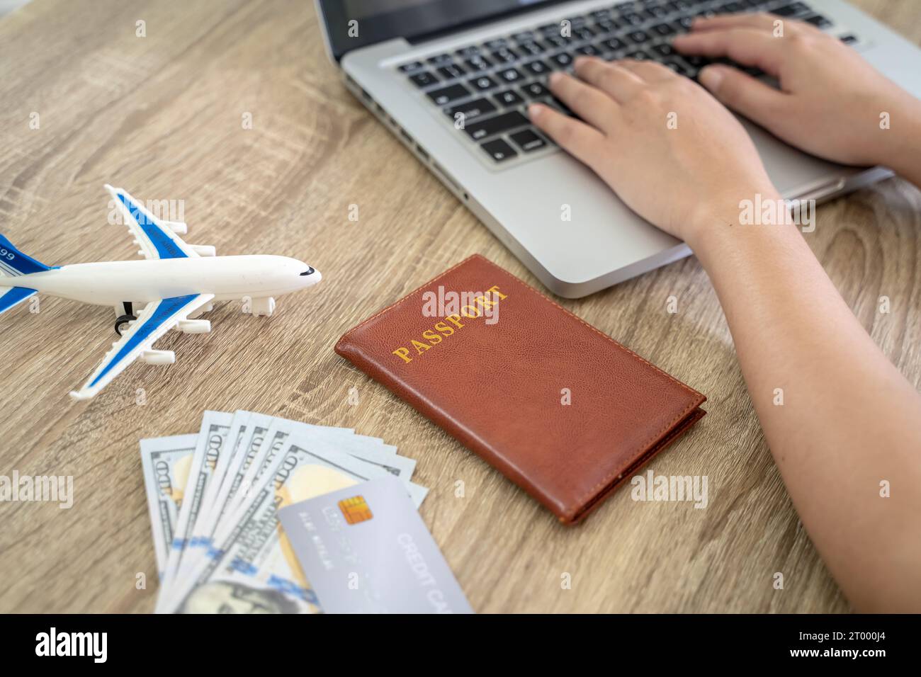 Woman booking tickets online. searching buying booking flights ticket airlines or hotel Travel