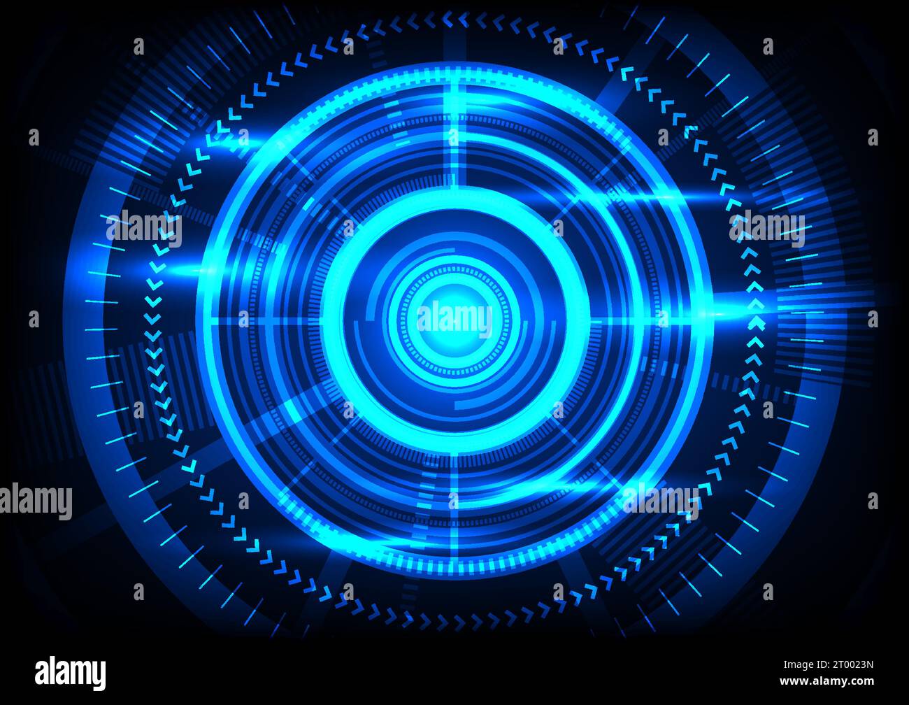 Technology background technology circle at the center of the Internet network system distributes information to various locations. Stock Vector