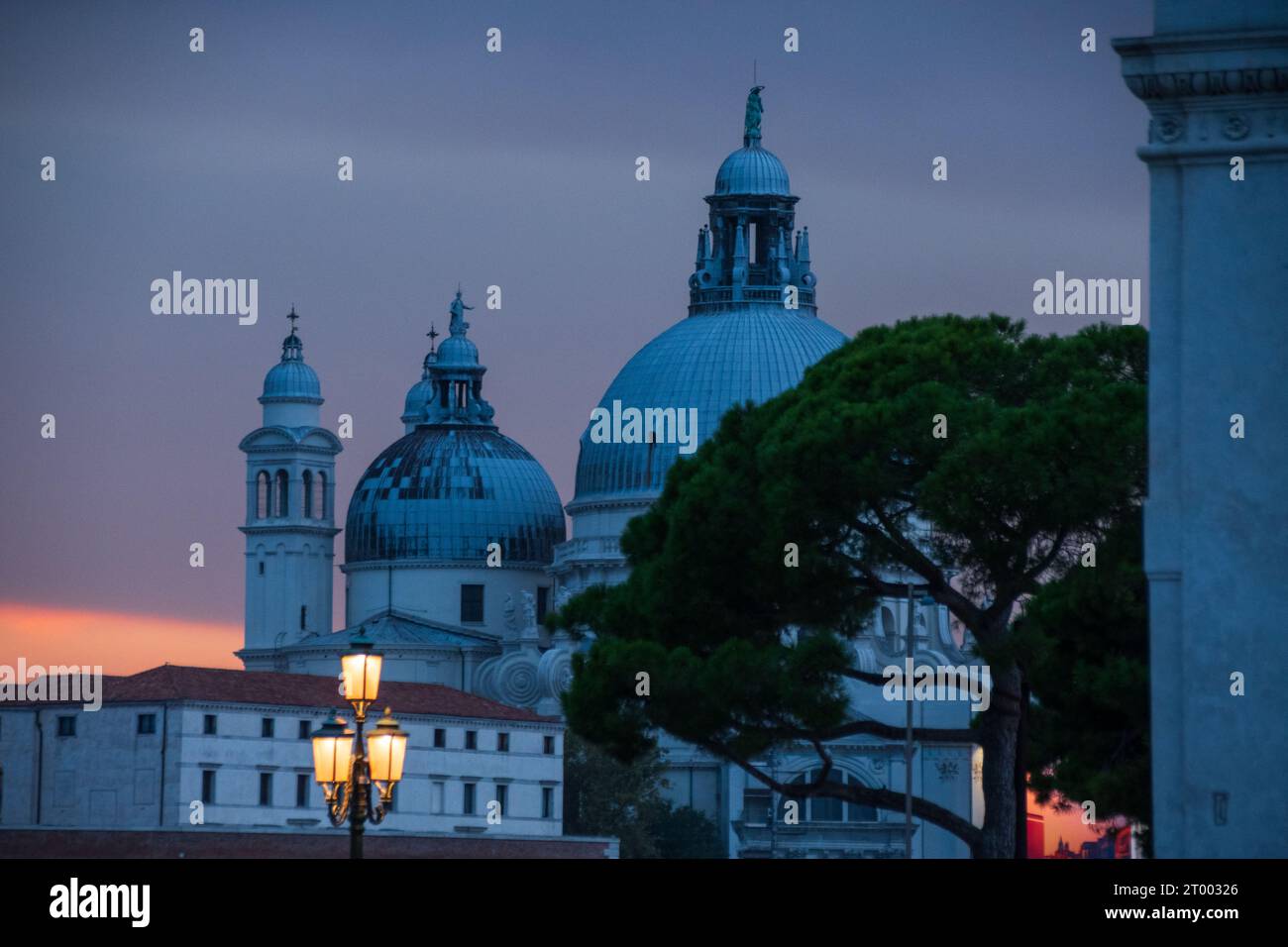 A twilight view of Santa Maria del Salute in Venice , Italy Stock Photo