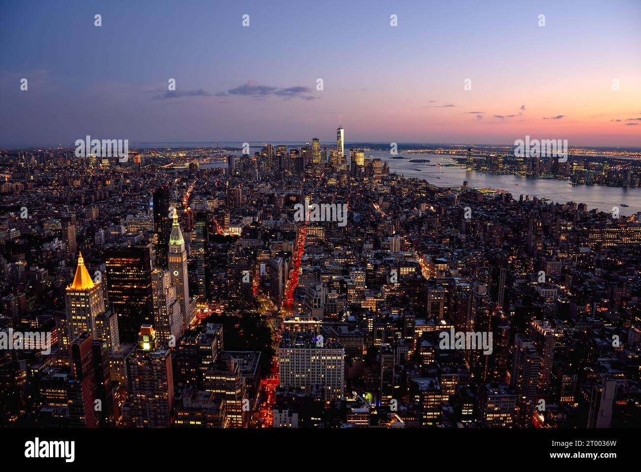 New York City Skyline seen from the Empire State Building at Dusk Stock ...