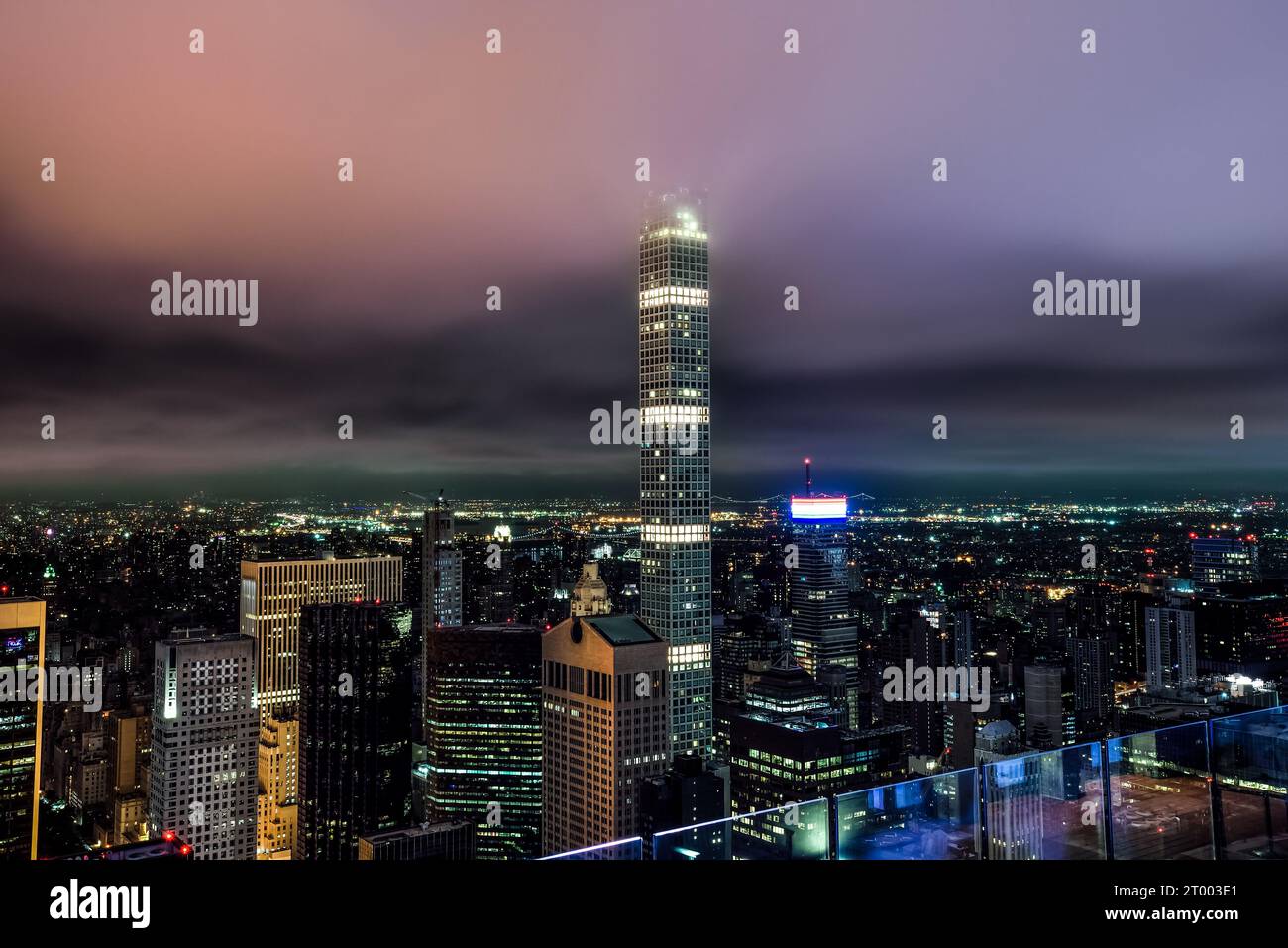 Night View from Top of the Rock (30 Rockefeller Plaza) to 432 Park Avenue and Buildings in Midtown Manhattan - New York City Stock Photo