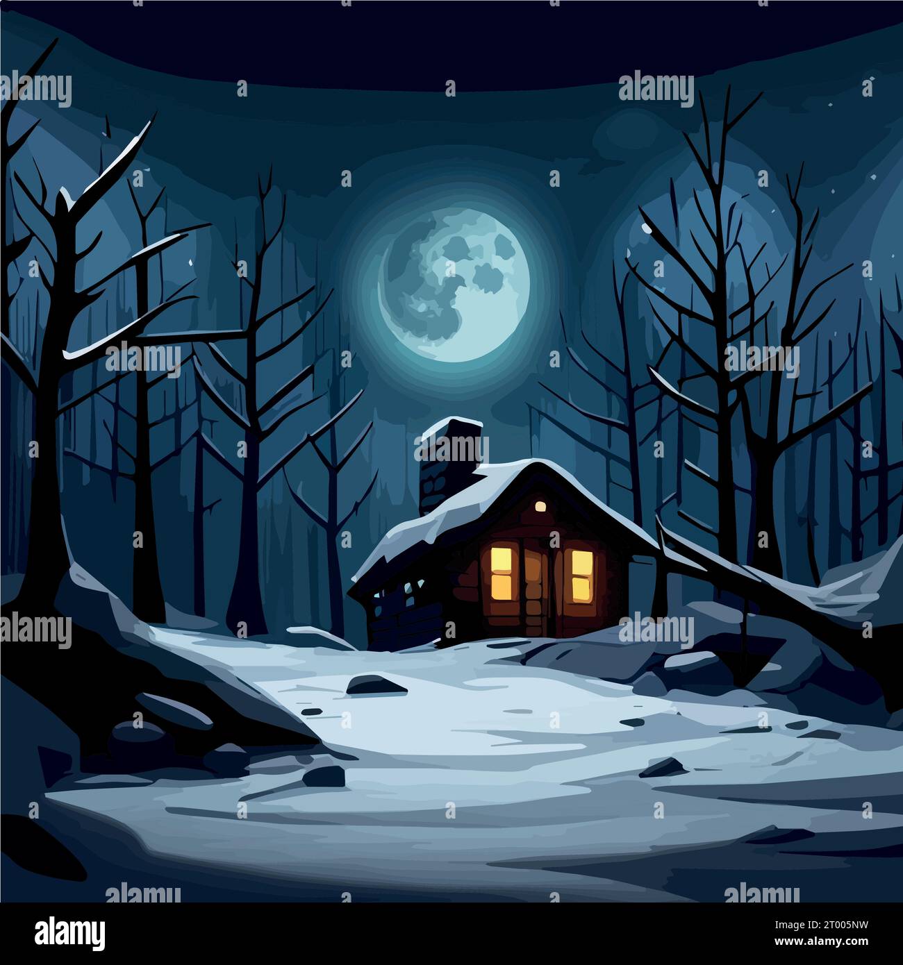 Landscape with moon moonlit night dark mysterious black forest and a ...