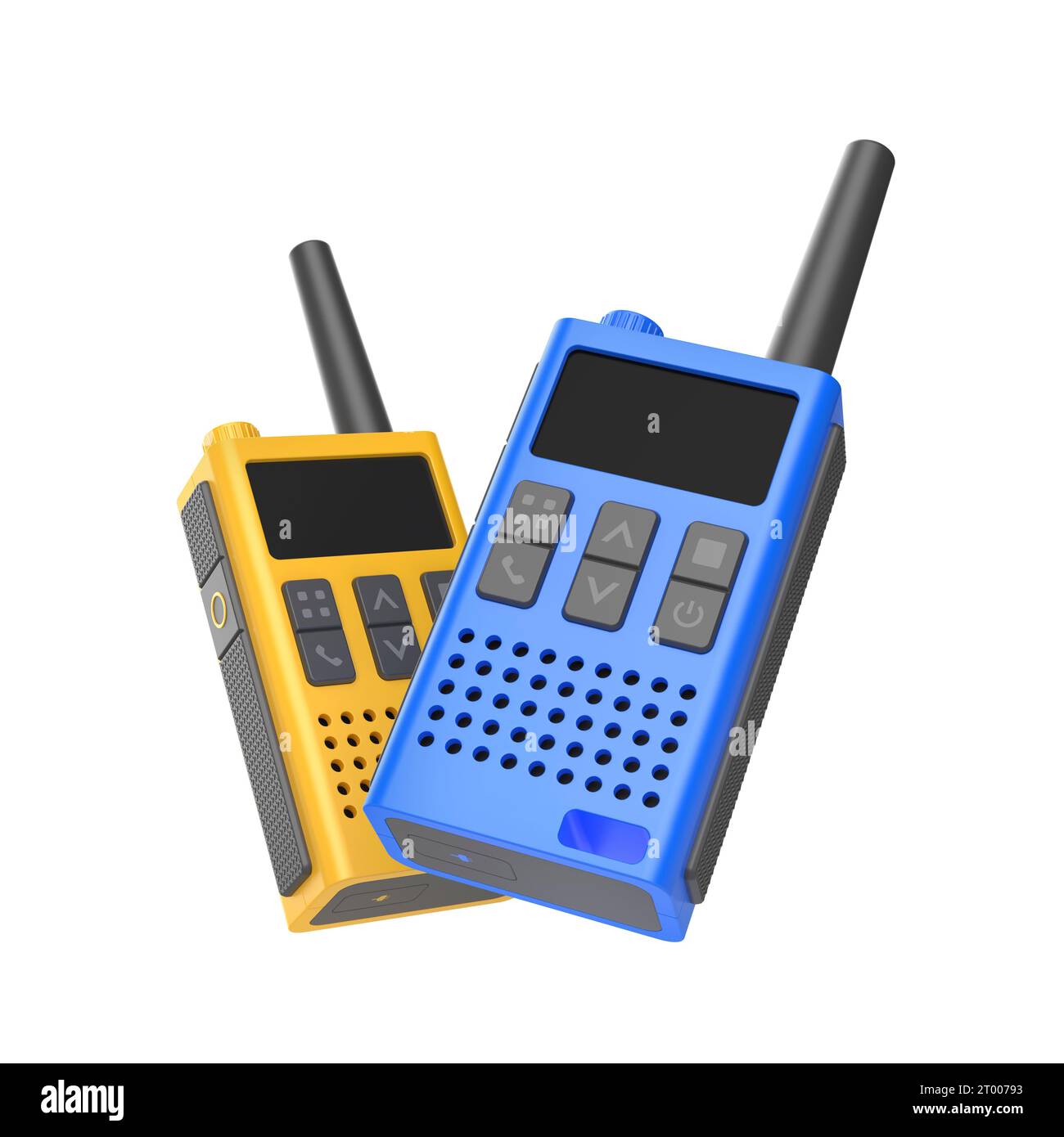 Set of two different colored walkietalkies on white background Stock