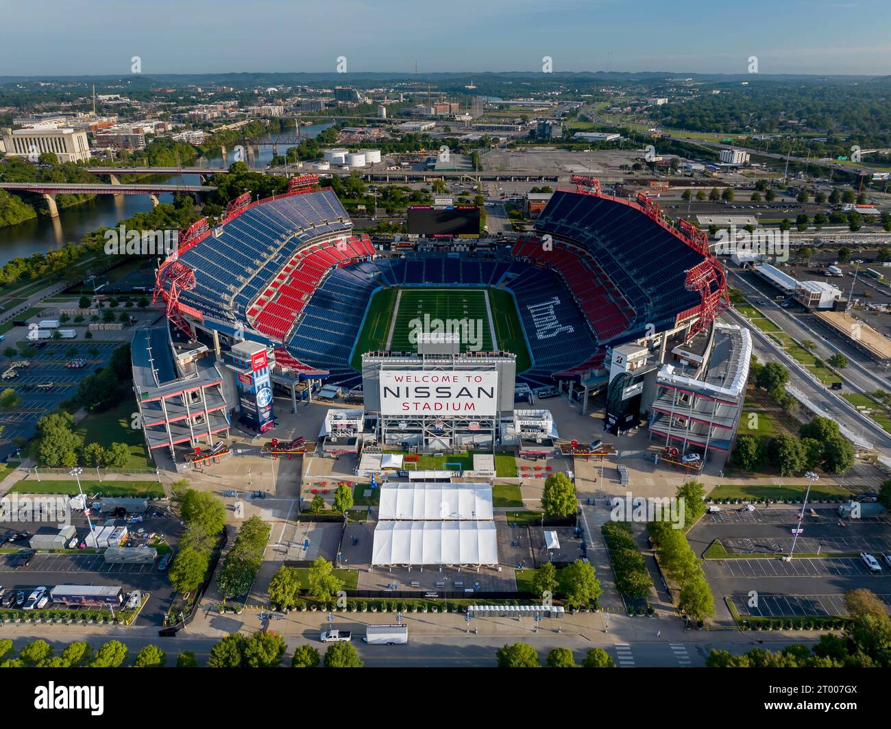 Aerial View Of Nissan Stadium, Home Of The National Football Leagues Tennessee Titans Stock Photo