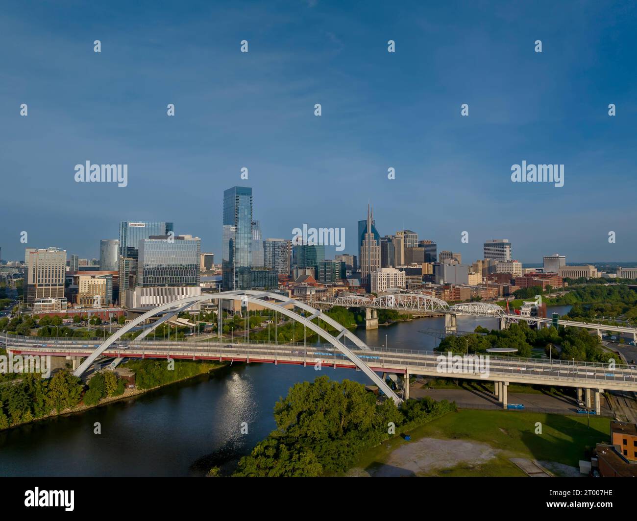 Aerial View Of The City Of Nashville, Tennessee Located On The Cumberland River Stock Photo