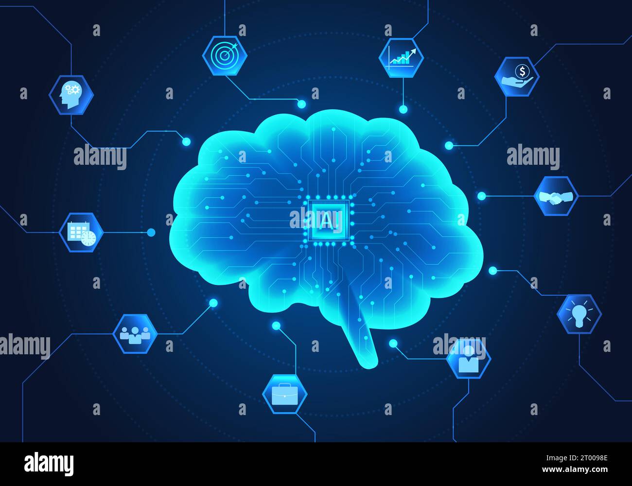 Smart technology of artificial intelligence brain that keeps commanding human controls to help make humans more comfortable Both in business, The indu Stock Vector