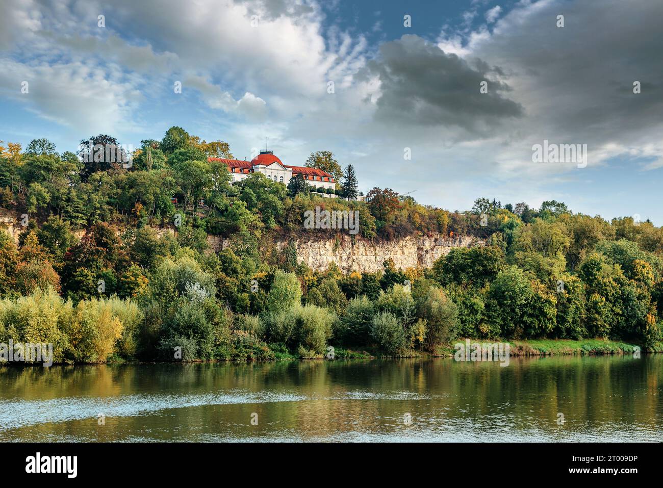 Marbach Autumn Landscape - River And Shores With Trees, Bushes And City Houses ...