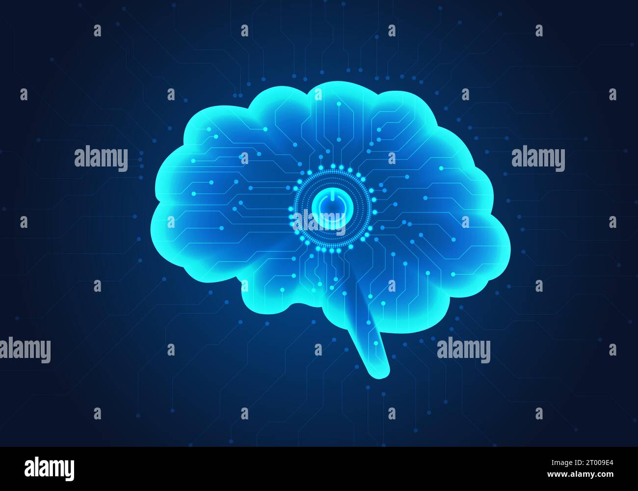 Technology power button of artificial intelligence brain that keeps commanding human controls to help make humans more comfortable Both in business Th Stock Vector