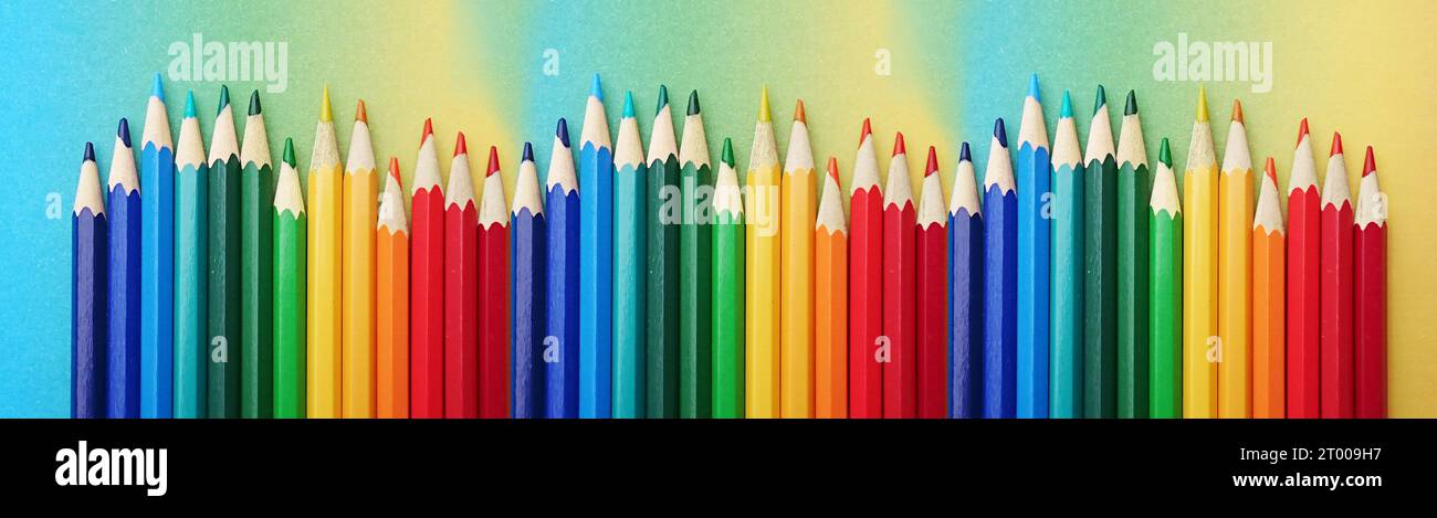 Watercolor pencils are arranged by color in cells on a stationery store  shelf. A variety of professional colored pencils for artists and designers.  Sh Stock Photo - Alamy