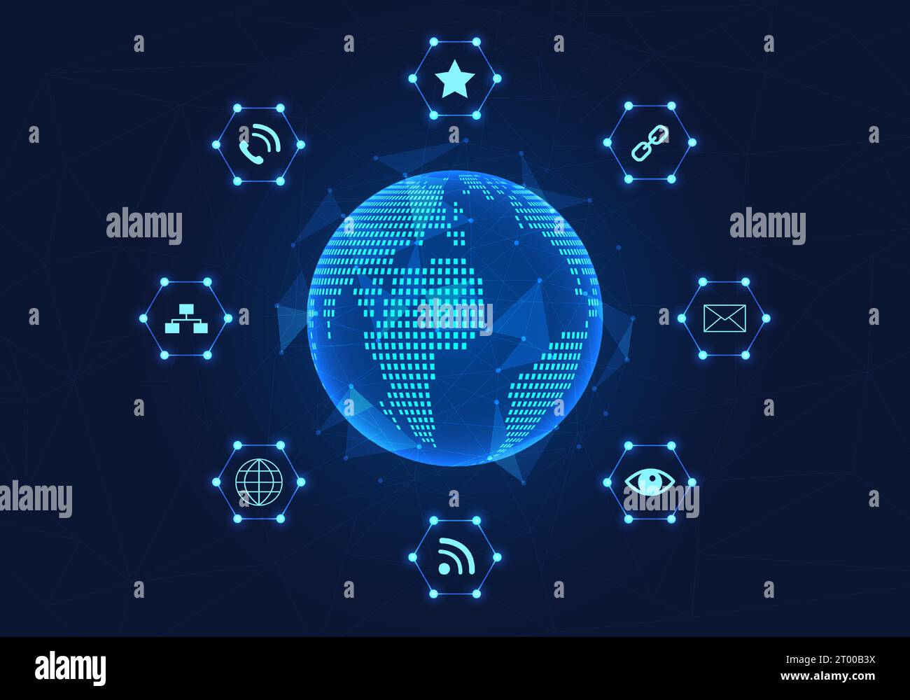 Global technology network that connects with smart technology to provide quick access to information anywhere for expanding business globally. Stock Vector