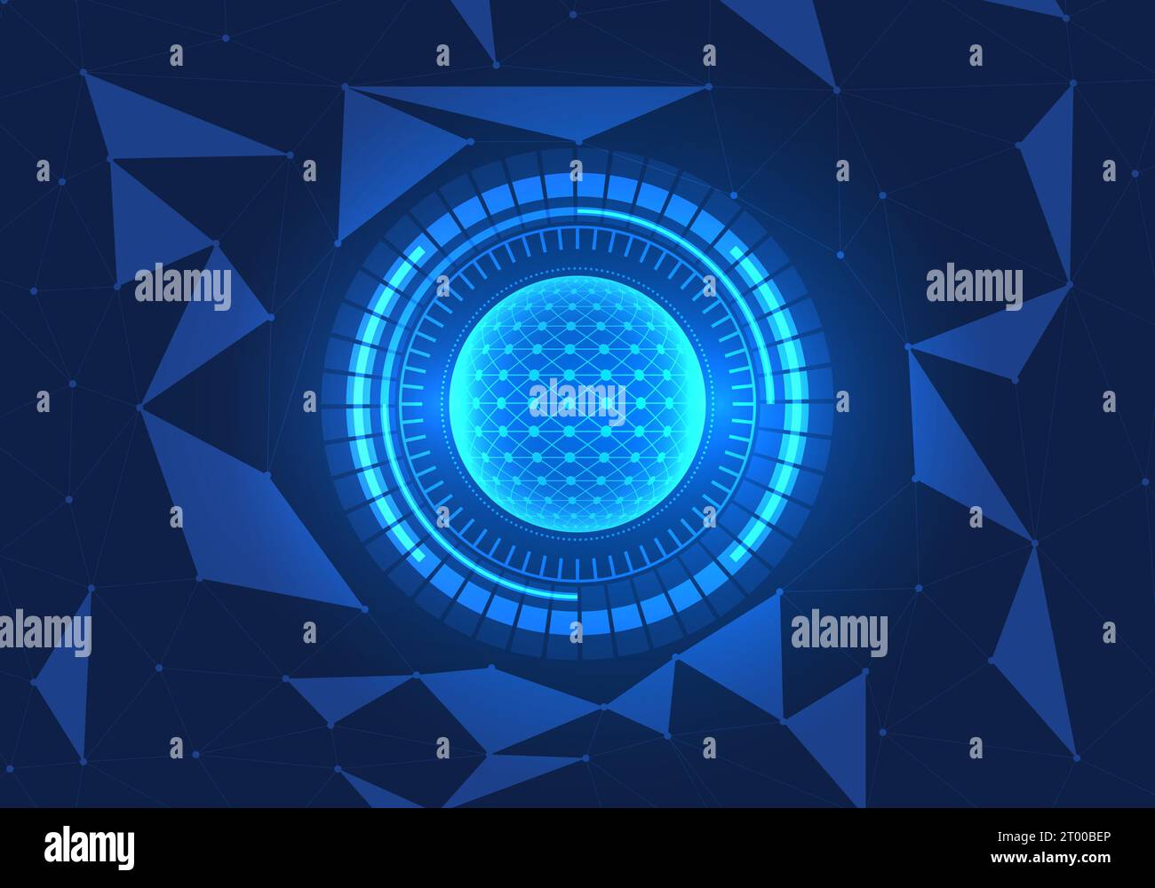 Technology circle and the side area of geometric shapes are arranged next to each other. Represents the technology at the center of the cyber world. t Stock Vector
