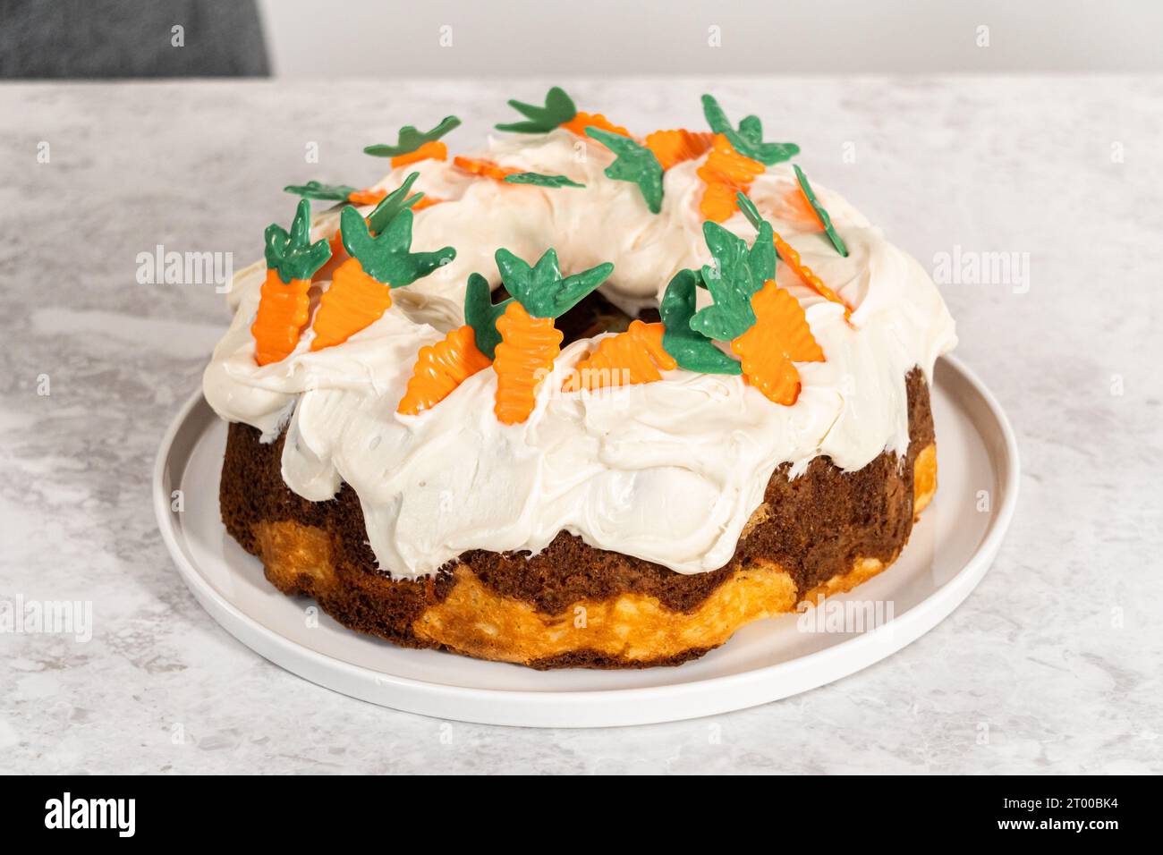Carrot bundt cake with cream cheese frosting Stock Photo