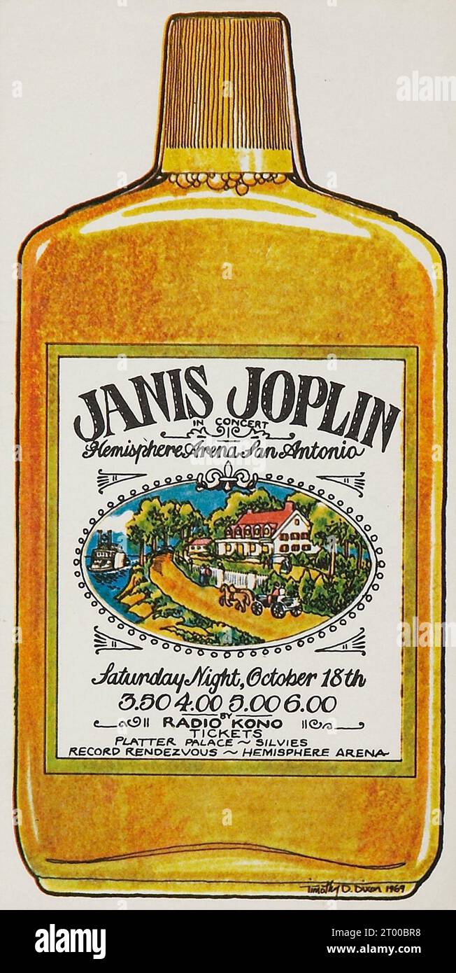 Janis Joplin 'Southern Comfort' Concert Flyer, San Antonio, Oct 18 1969 Stock Photo