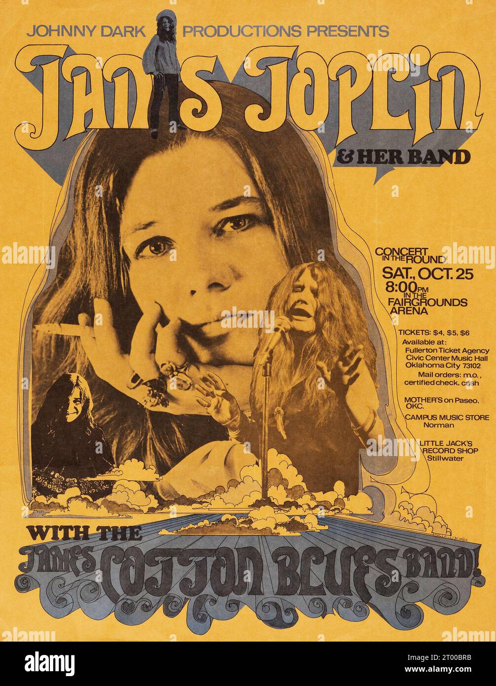 Janis Joplin & her band - 1969 Concert Poster with the James Cotton Blues Band - Fairgrounds Arena Stock Photo