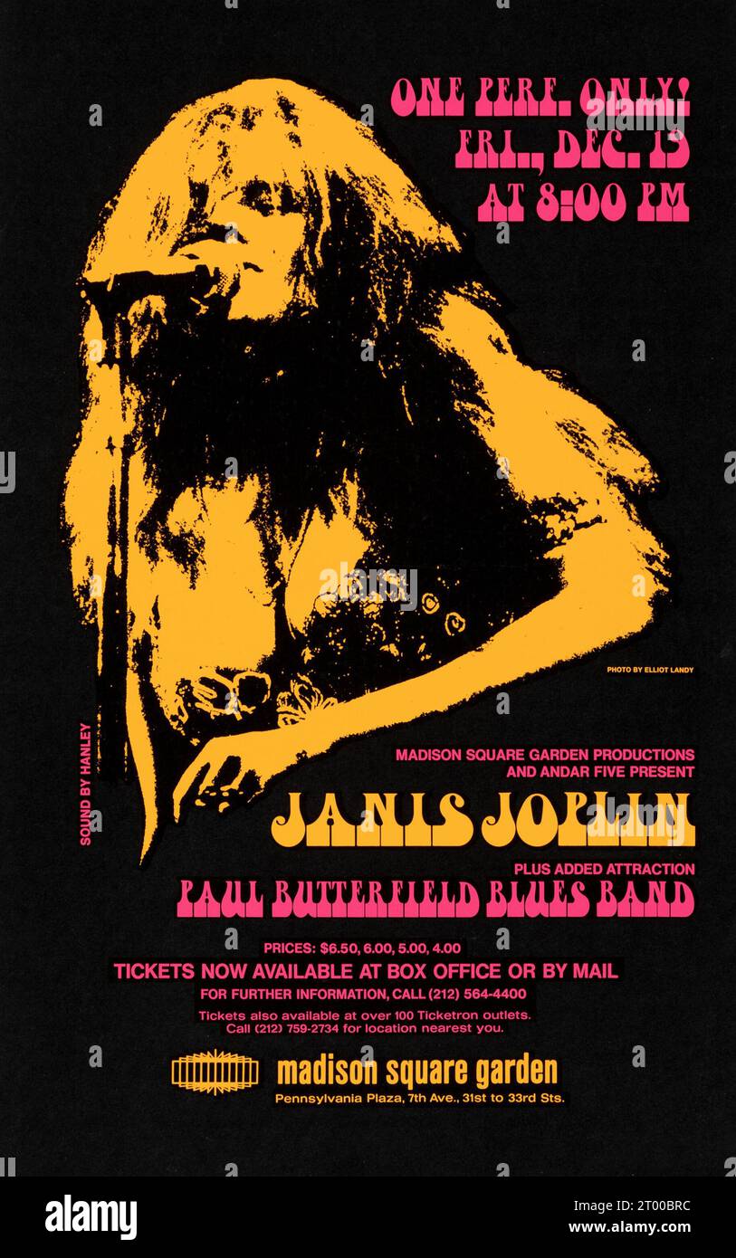 Janis Joplin 1969 Madison Square Garden, New York Cardboard Concert Poster Stock Photo