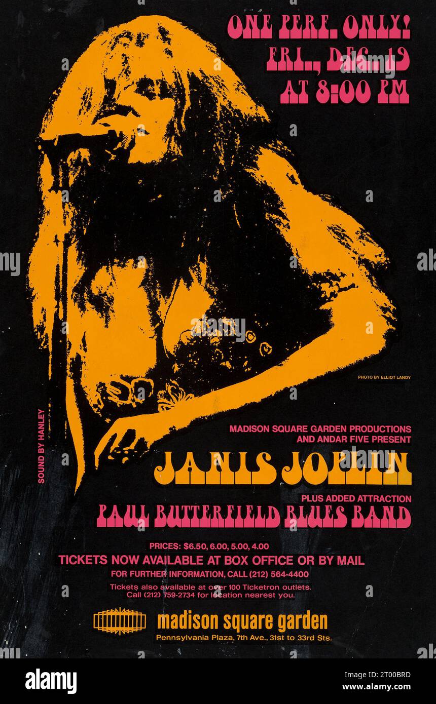 Janis Joplin 1969 Madison Square Garden, New York, Vintage Concert Poster Stock Photo