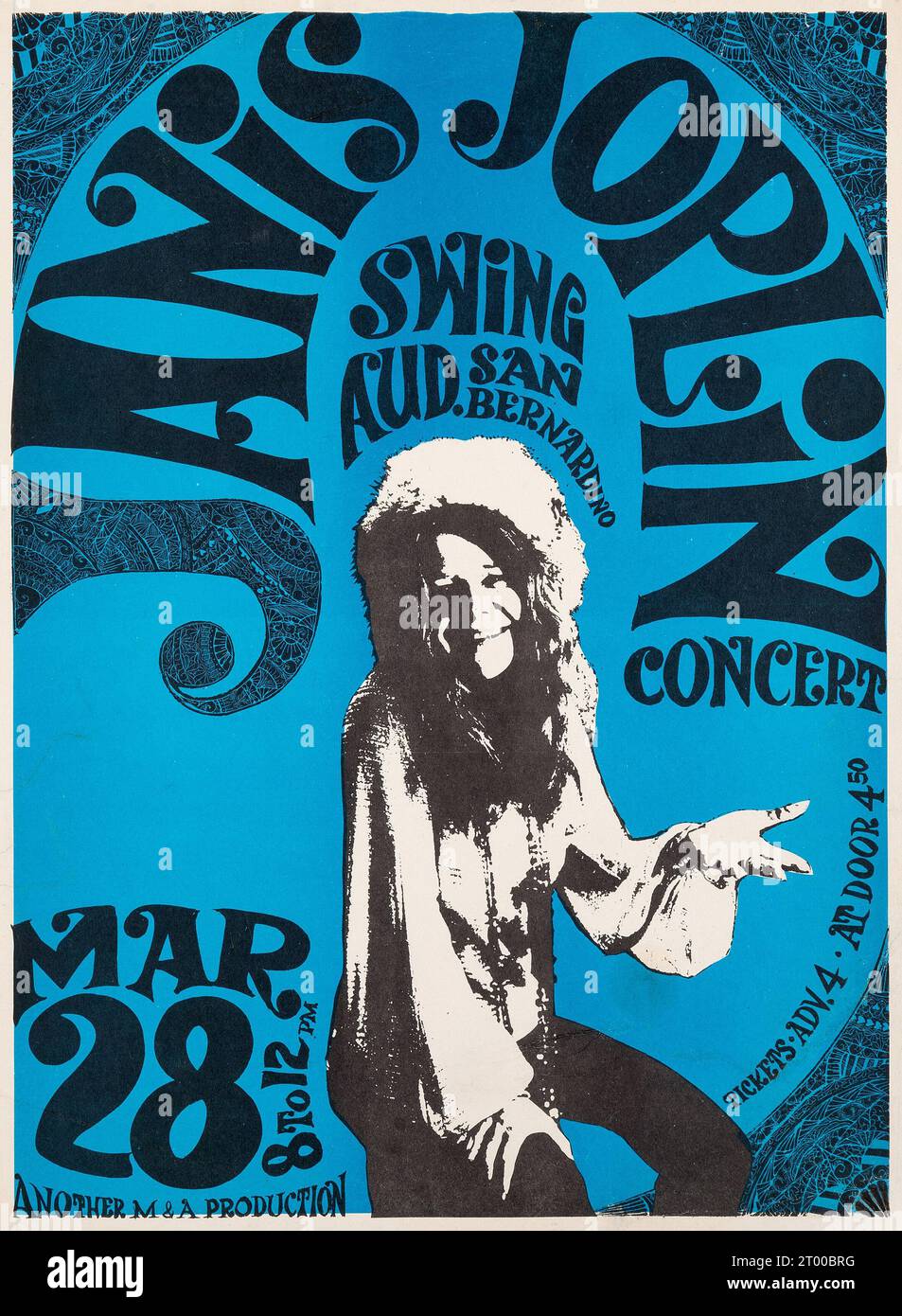 Janis Joplin March 28, 1969 San Bernardino, California, Concert Poster Stock Photo