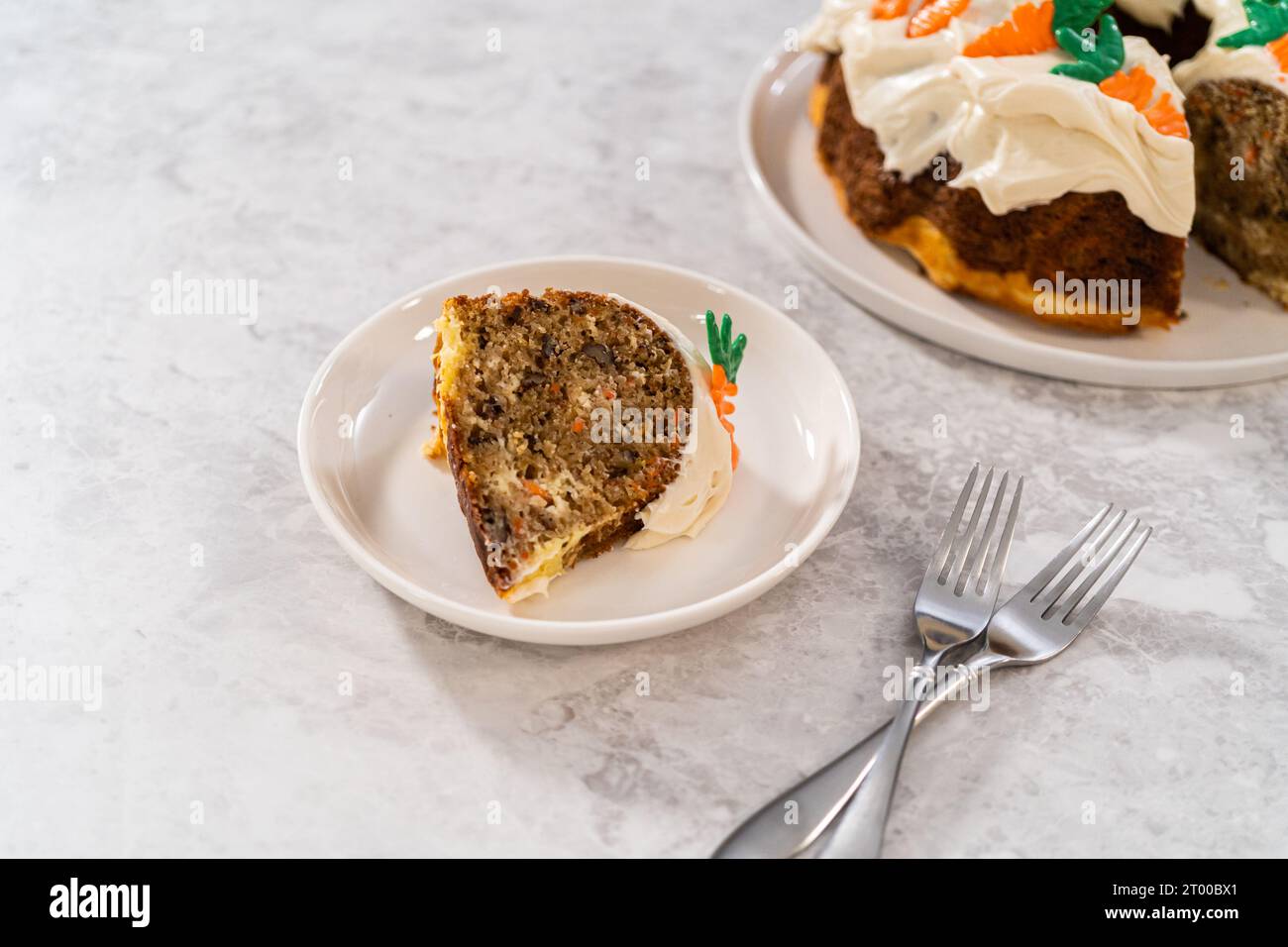 Carrot bundt cake with cream cheese frosting Stock Photo