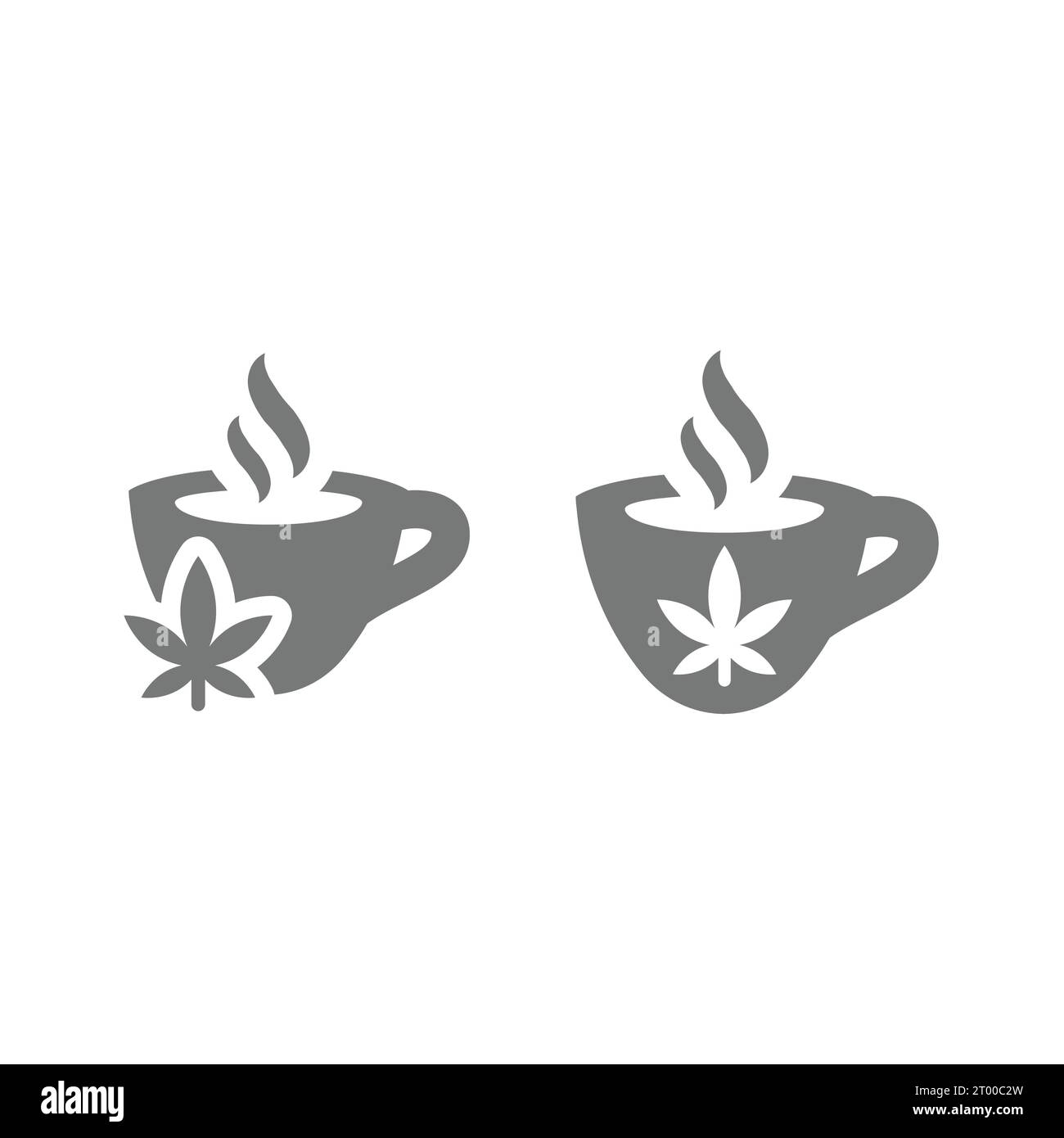 Cannabis leaf and tea cup or mug, coffee shop. Marijuana hot teacup vector icon. Stock Vector