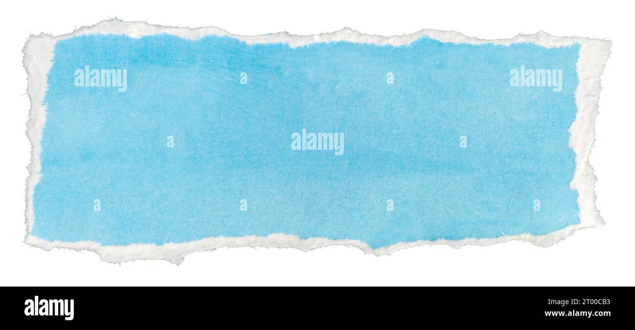 Ripped blue paper note message template isolated on white background Stock Photo
