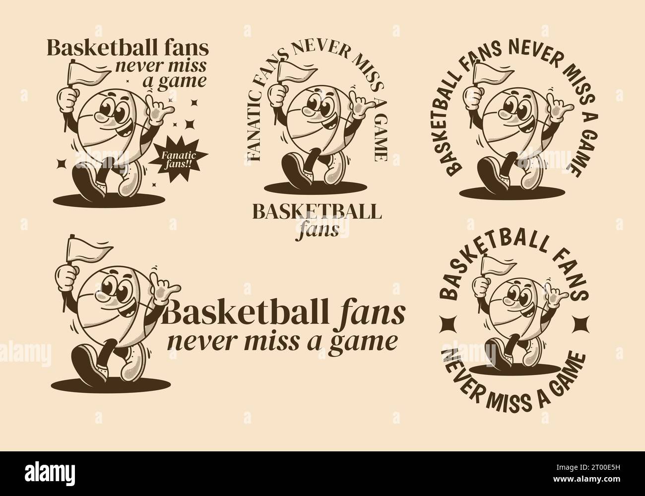 Basketball fans, never miss a game. Retro mascot character illustration