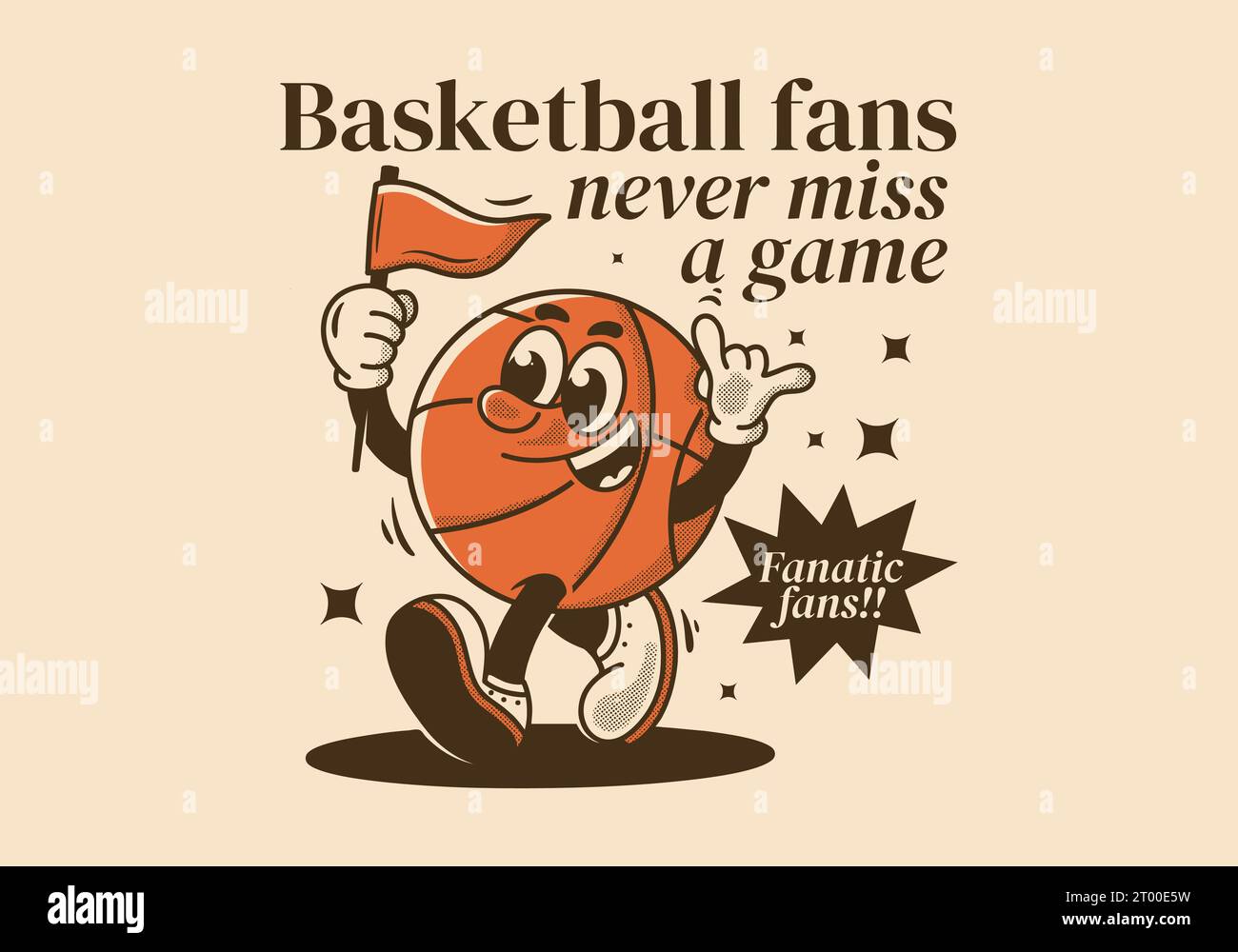 Basketball fans, never miss a game. Retro mascot character illustration