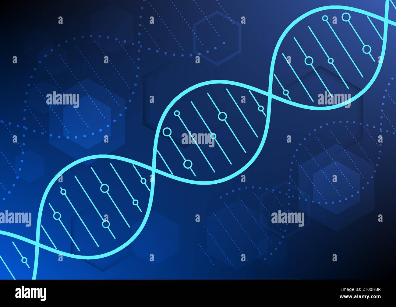 Medical tech background featuring DNA as the main image, symbolizing modern medicine's technology and depicting the interconnectedness of genetic info Stock Vector