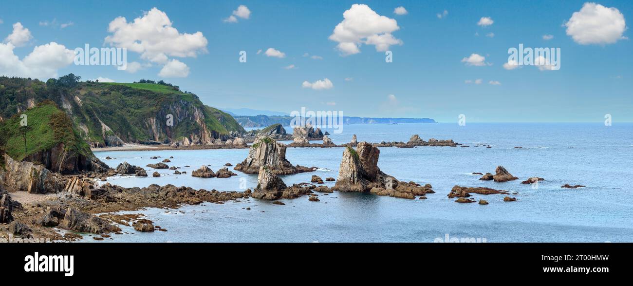 Atlantic Ocean coastline landscape, view from Silencio beach in Cudillero, Asturias, Spain. Stock Photo