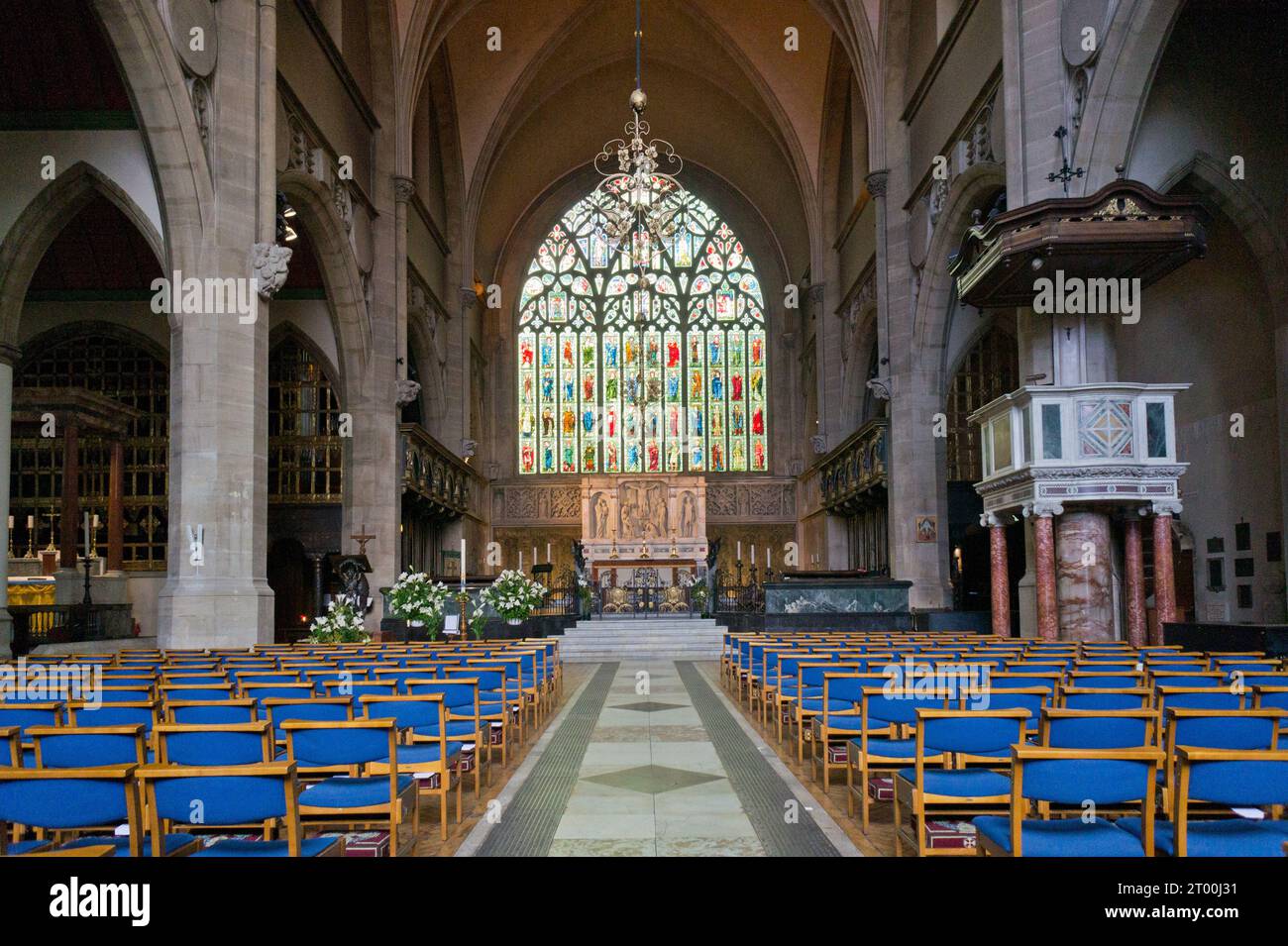 Interior of Holy Trinity church  Sloane Street, London; built 1890 in the Arts and Crafts style by the architect John Dando Sedding. Stock Photo