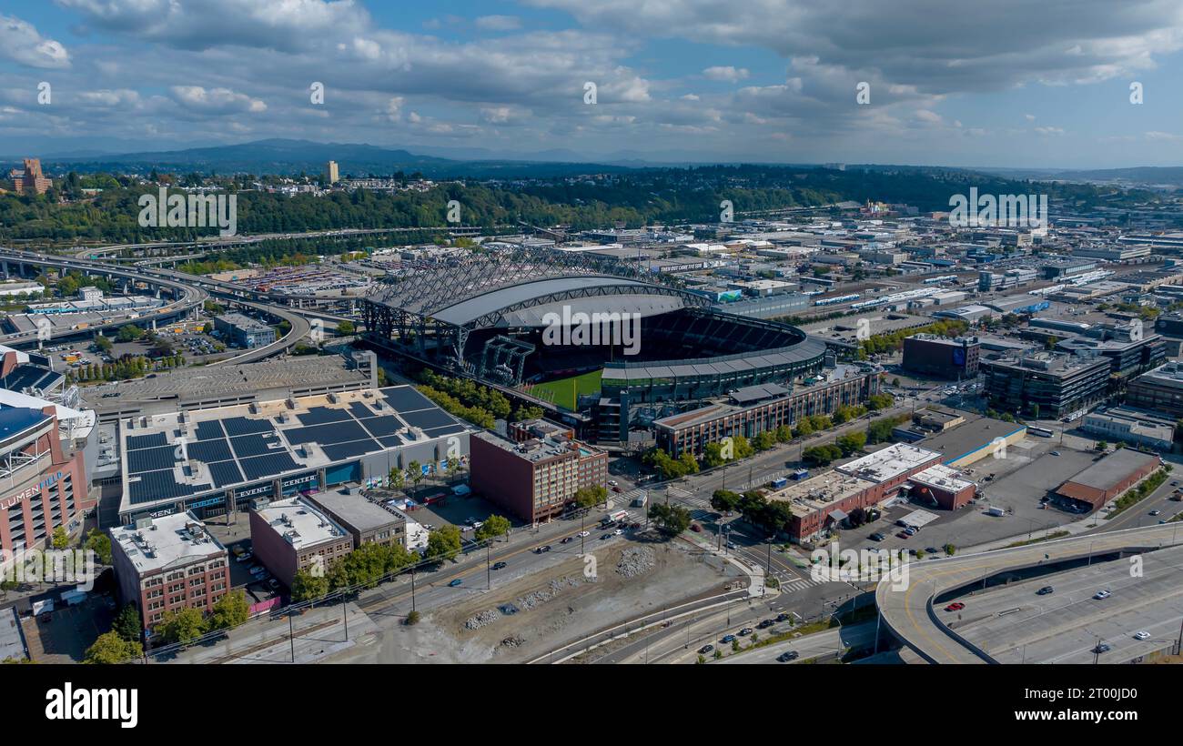 Aerial View of T-Mobile Park, Home of the Seattle Mariners Stock Photo