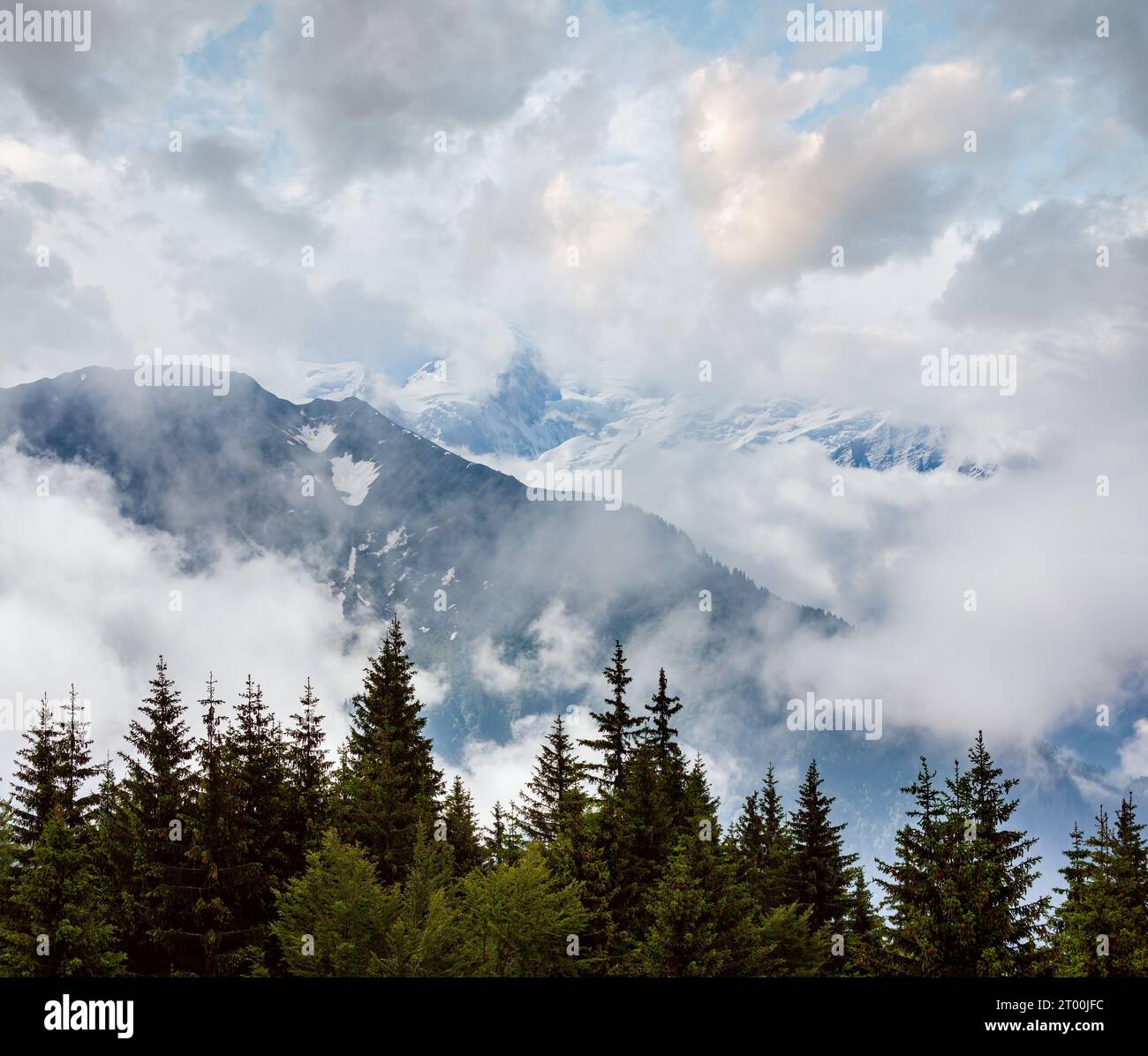 Mont Blanc mountain massif (view from Plaine Joux outskirts) Stock Photo