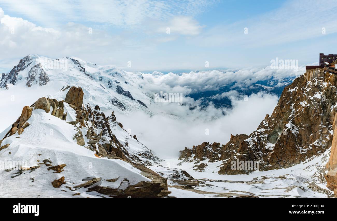 Mont Blanc mountain massif view from Aiguille du Midi Mount Stock Photo ...
