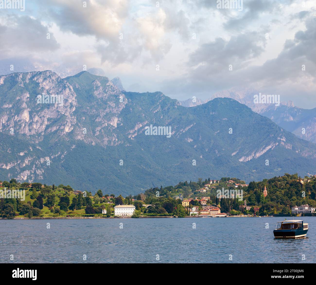 Lake Como shore from ship view Stock Photo