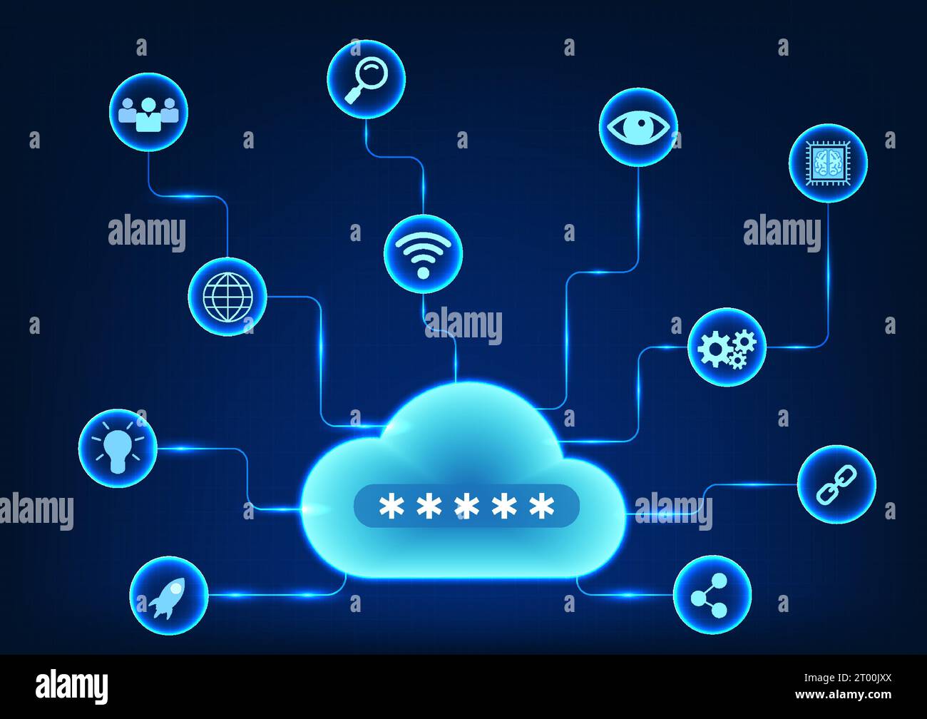 Cloud technology It is a technology for backing up data and sharing data to recipients via the Internet with a data security system. Vector illustrati Stock Vector