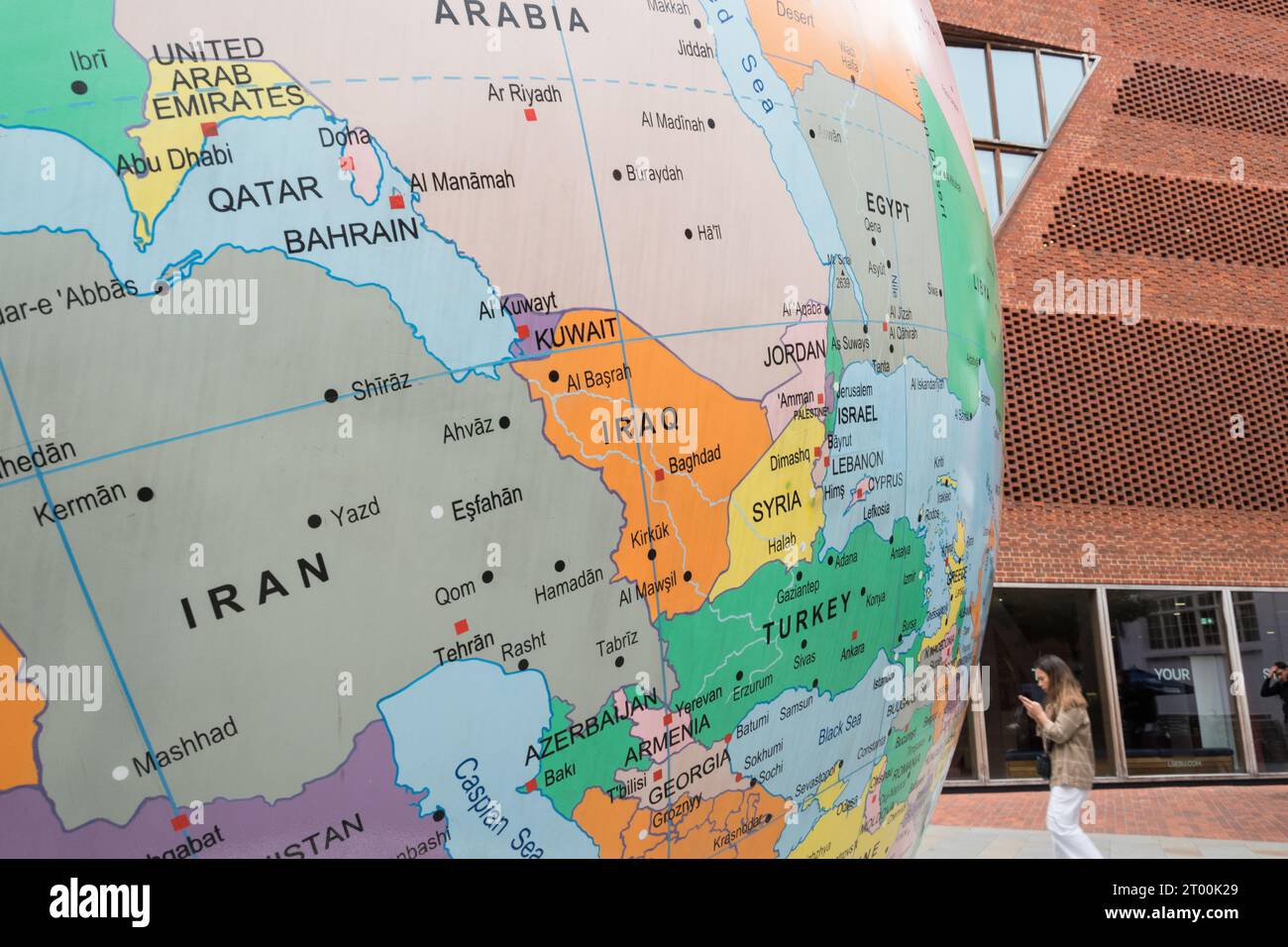 Mark Wallinger's The World Turned Upside Down giant globe outside the