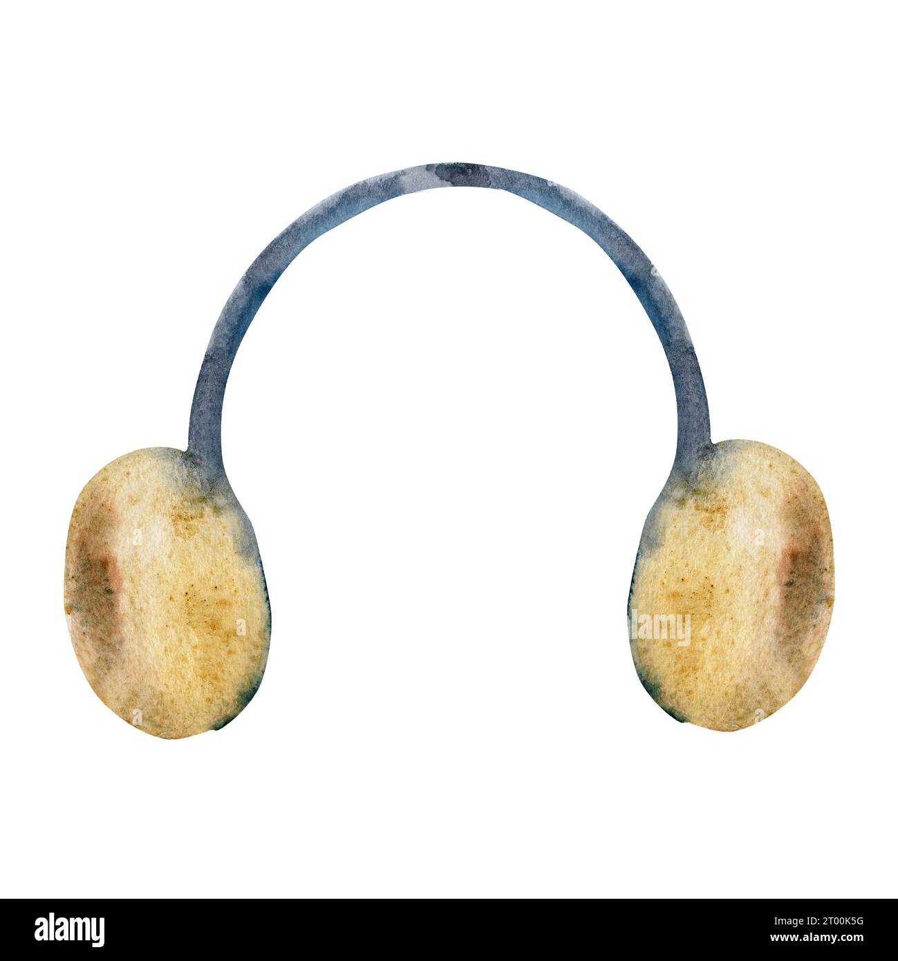Hand drawn watercolor illustration. beige blue warm earmuffs, fluffy