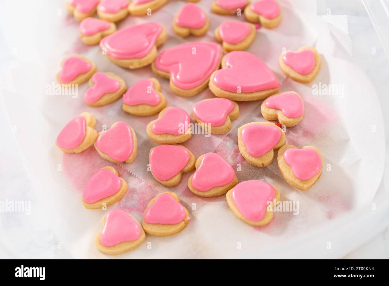 Heartshaped sugar cookies with royal icing Stock Photo Alamy