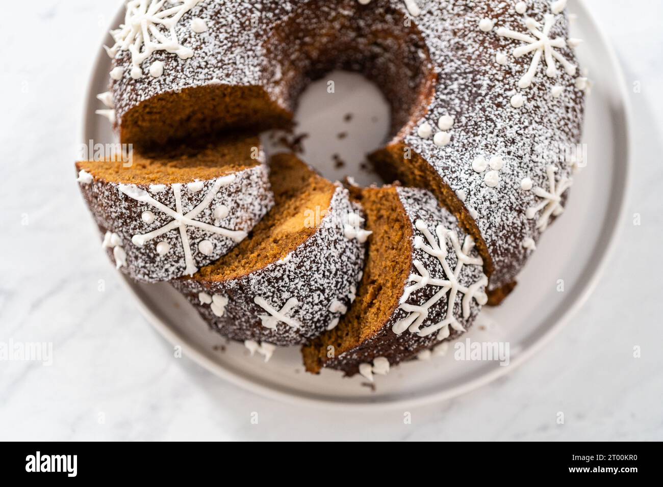Gingerbread bundt cake with caramel filling Stock Photo