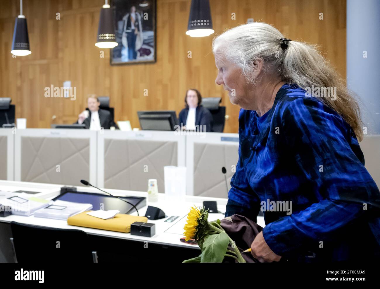 THE HAGUE - Plaintiff Maria Litjens (r) in the Hague court where the climate movement Extinction Rebellion is suing the Dutch State for the use of water cannons during protests. The climate activists believe that the guns have been wrongly used during peaceful protests, namely at the blockades of the A12 in The Hague. ANP ROBIN VAN LONKHUIJSEN netherlands out - belgium out Stock Photo