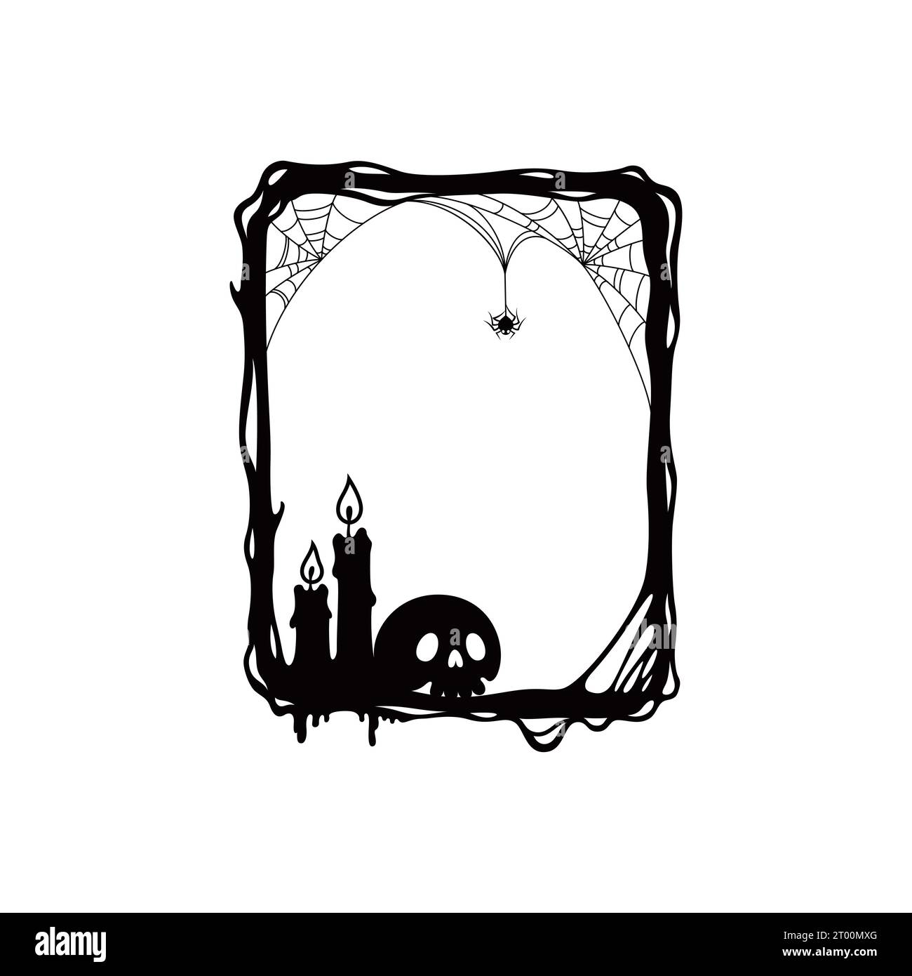 Halloween holiday scary black frame adorned with skull, spider on ...
