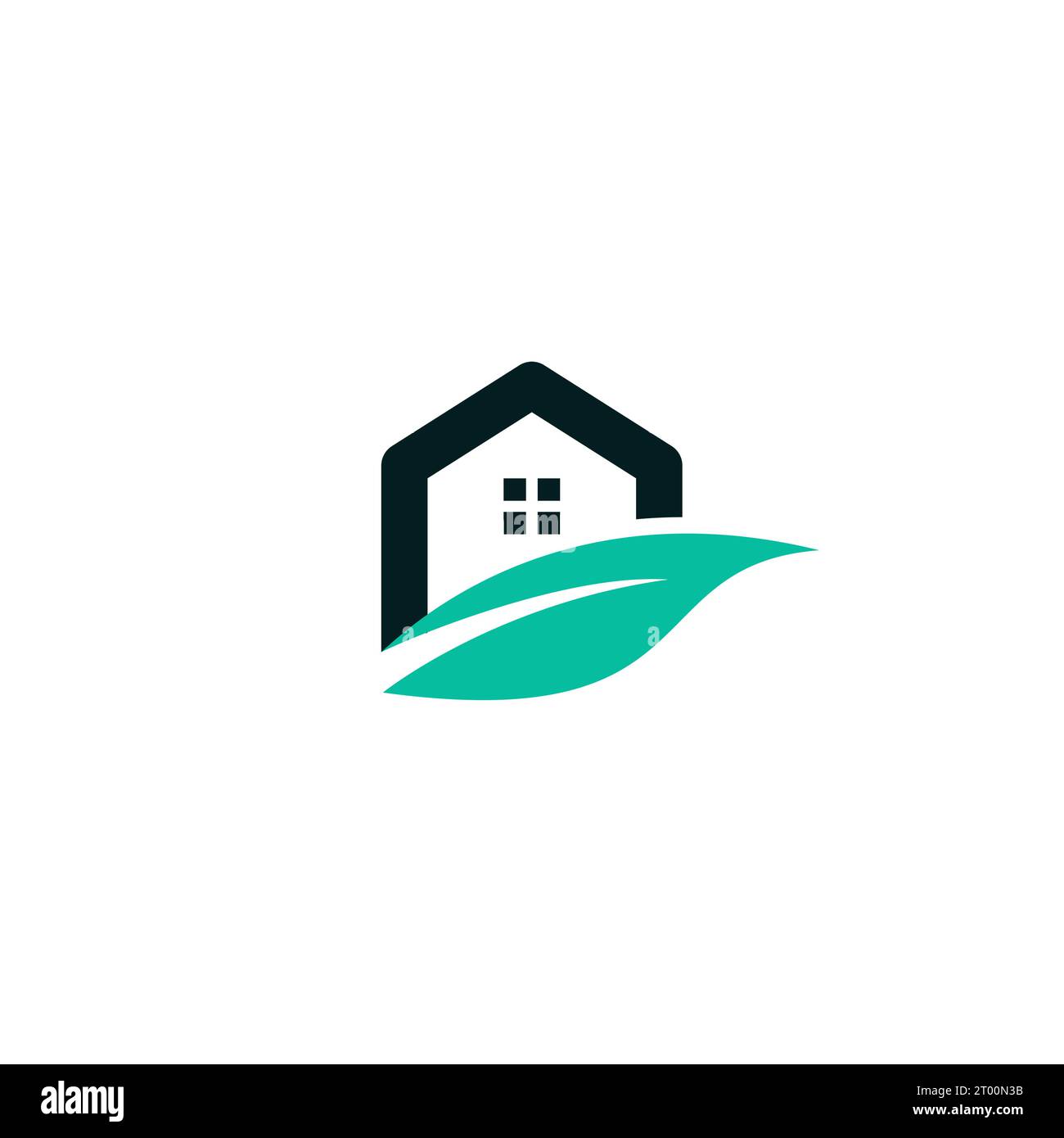 Flat green home with green leaf inside. Home Leaf logo Stock Vector