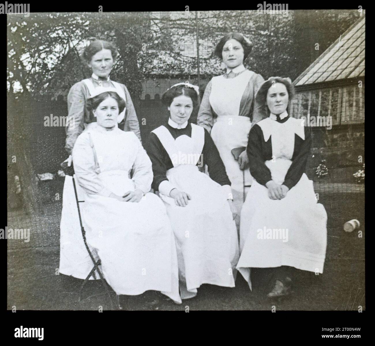 Group portrait of female domestic staff nursemaids servants, British social history c 1900, 1910s, 1920s, 1930s Stock Photo