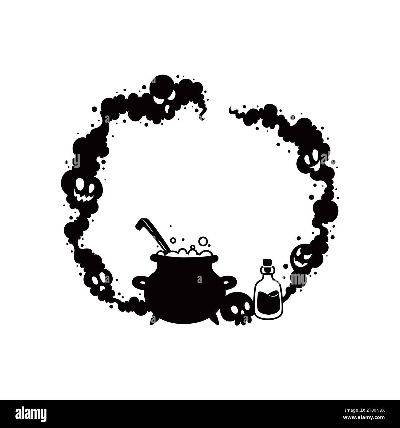 Halloween holiday scary black frame featuring a sinister cauldron 
